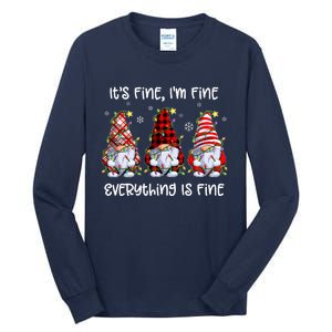 Its Fine IM Fine Everything Is Fine Gnome Christmas Lights Tall Long Sleeve T-Shirt