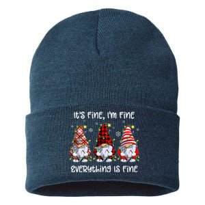 Its Fine IM Fine Everything Is Fine Gnome Christmas Lights Sustainable Knit Beanie