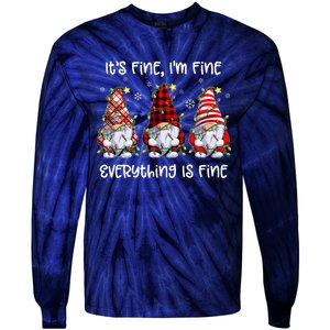 Its Fine IM Fine Everything Is Fine Gnome Christmas Lights Tie-Dye Long Sleeve Shirt