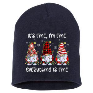 Its Fine IM Fine Everything Is Fine Gnome Christmas Lights Short Acrylic Beanie