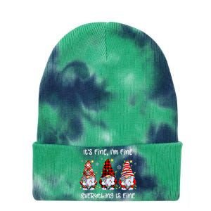 Its Fine IM Fine Everything Is Fine Gnome Christmas Lights Tie Dye 12in Knit Beanie