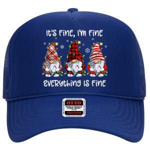 Its Fine IM Fine Everything Is Fine Gnome Christmas Lights High Crown Mesh Back Trucker Hat