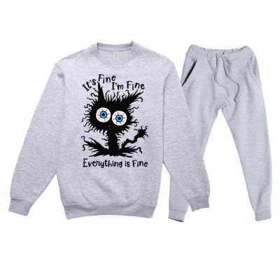 It's Fine I'm Fine Everything Is Fine Cat Premium Crewneck Sweatsuit Set