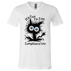 It's Fine I'm Fine Everything Is Fine Cat V-Neck T-Shirt