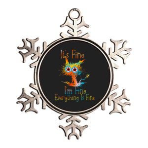 It's Fine I'm Fine Everything Is Fine Funny Black Cat Quote Metallic Star Ornament