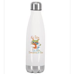 It's Fine I'm Fine Everything Is Fine Funny Black Cat Quote Stainless Steel Insulated Water Bottle