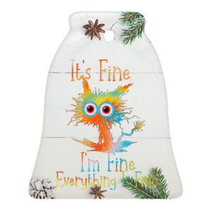 It's Fine I'm Fine Everything Is Fine Funny Black Cat Quote Ceramic Bell Ornament