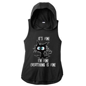 It's Fine I'm Fine Everything Is Fine Funny cat fathers day Ladies PosiCharge Tri-Blend Wicking Draft Hoodie Tank