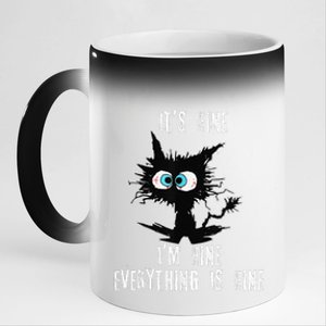 It's Fine I'm Fine Everything Is Fine Funny cat fathers day 11oz Black Color Changing Mug