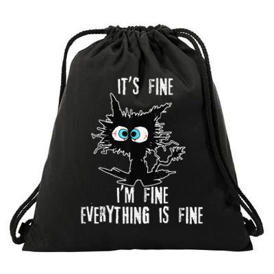 It's Fine I'm Fine Everything Is Fine Funny cat fathers day Drawstring Bag