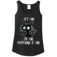 It's Fine I'm Fine Everything Is Fine Funny cat fathers day Ladies Essential Tank