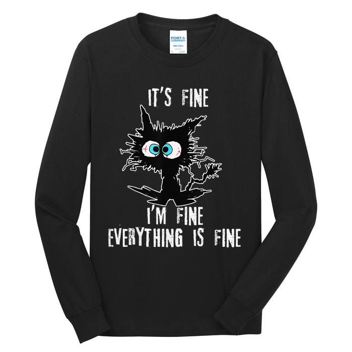 It's Fine I'm Fine Everything Is Fine Funny cat fathers day Tall Long Sleeve T-Shirt