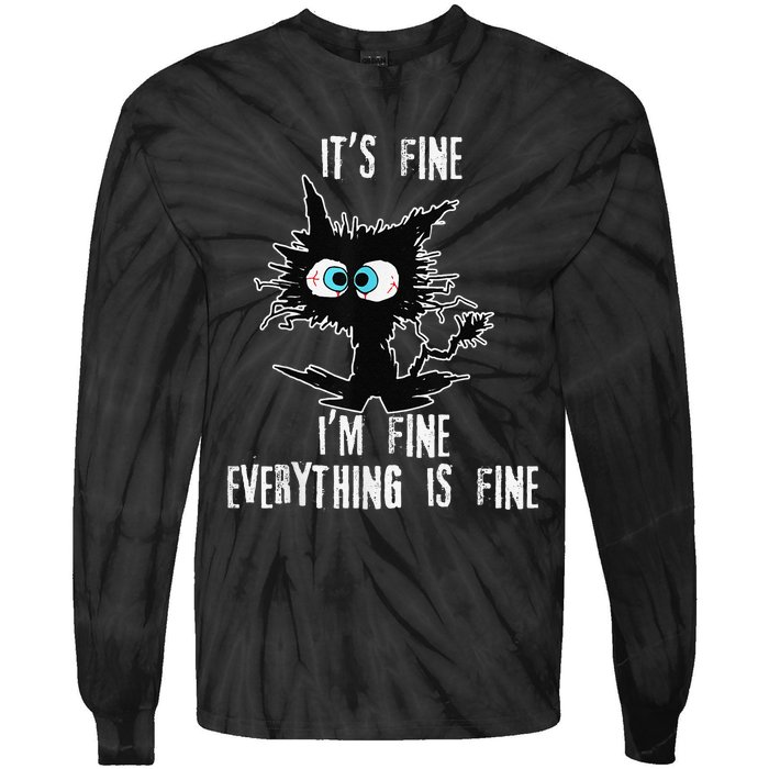 It's Fine I'm Fine Everything Is Fine Funny cat fathers day Tie-Dye Long Sleeve Shirt