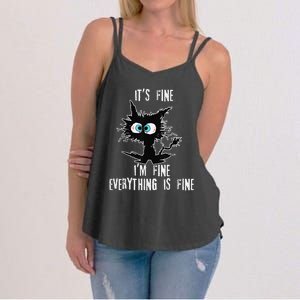 It's Fine I'm Fine Everything Is Fine Funny cat fathers day Women's Strappy Tank