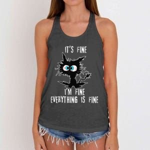 It's Fine I'm Fine Everything Is Fine Funny cat fathers day Women's Knotted Racerback Tank