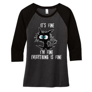 It's Fine I'm Fine Everything Is Fine Funny cat fathers day Women's Tri-Blend 3/4-Sleeve Raglan Shirt