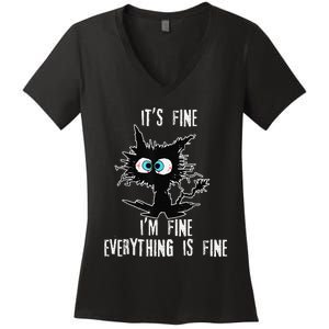 It's Fine I'm Fine Everything Is Fine Funny cat fathers day Women's V-Neck T-Shirt