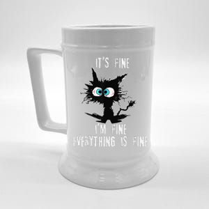 It's Fine I'm Fine Everything Is Fine Funny cat fathers day Beer Stein