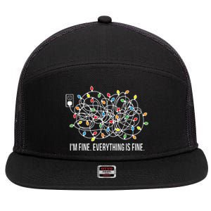 Its Fine Im Fine Everything Is Fine Funny Christmas Lights 7 Panel Mesh Trucker Snapback Hat