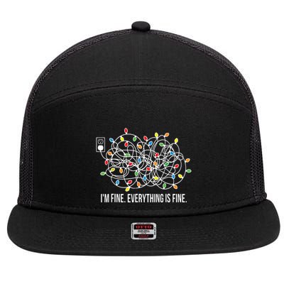 Its Fine Im Fine Everything Is Fine Funny Christmas Lights 7 Panel Mesh Trucker Snapback Hat