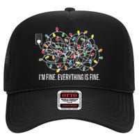 Its Fine Im Fine Everything Is Fine Funny Christmas Lights High Crown Mesh Back Trucker Hat