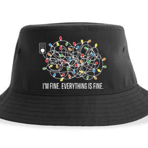 Its Fine Im Fine Everything Is Fine Funny Christmas Lights Sustainable Bucket Hat