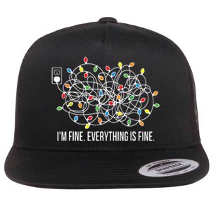 Its Fine Im Fine Everything Is Fine Funny Christmas Lights Flat Bill Trucker Hat