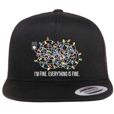 Its Fine Im Fine Everything Is Fine Funny Christmas Lights Flatbill Hat
