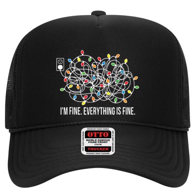 Its Fine Im Fine Everything Is Fine Funny Christmas Lights Trucker Hat