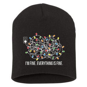 Its Fine Im Fine Everything Is Fine Funny Christmas Lights Short Acrylic Beanie