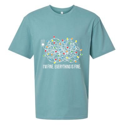 Its Fine Im Fine Everything Is Fine Funny Christmas Lights Sueded Cloud Jersey T-Shirt