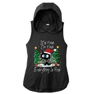 It's Fine I'm Fine Everything Is Fine Funny Cat Christmas Ladies PosiCharge Tri-Blend Wicking Draft Hoodie Tank