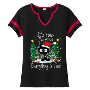 It's Fine I'm Fine Everything Is Fine Funny Cat Christmas Ladies Halftime Notch Neck Tee