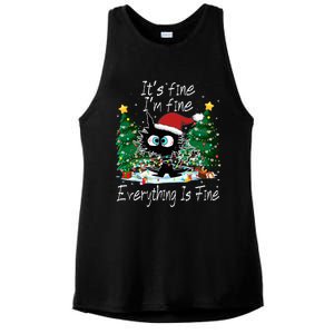 It's Fine I'm Fine Everything Is Fine Funny Cat Christmas Ladies PosiCharge Tri-Blend Wicking Tank