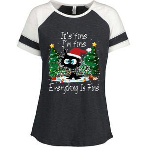 It's Fine I'm Fine Everything Is Fine Funny Cat Christmas Enza Ladies Jersey Colorblock Tee