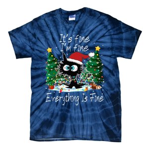 It's Fine I'm Fine Everything Is Fine Funny Cat Christmas Tie-Dye T-Shirt