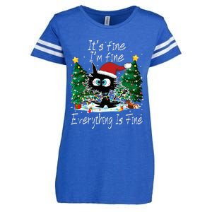 It's Fine I'm Fine Everything Is Fine Funny Cat Christmas Enza Ladies Jersey Football T-Shirt