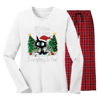 It's Fine I'm Fine Everything Is Fine Funny Cat Christmas Women's Long Sleeve Flannel Pajama Set 