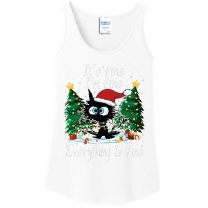 It's Fine I'm Fine Everything Is Fine Funny Cat Christmas Ladies Essential Tank