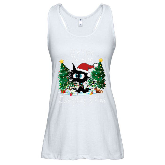 It's Fine I'm Fine Everything Is Fine Funny Cat Christmas Ladies Essential Flowy Tank