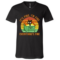 It's Fine I'm Fine Everything Is Fine Retro Dumpster Fire V-Neck T-Shirt