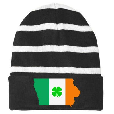 Irish Flag Iowa State Map St Patrick's Day Striped Beanie with Solid Band