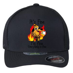 It's Fine I'm Fine Everything Is Fine Funny I'm fine dog Flexfit Unipanel Trucker Cap