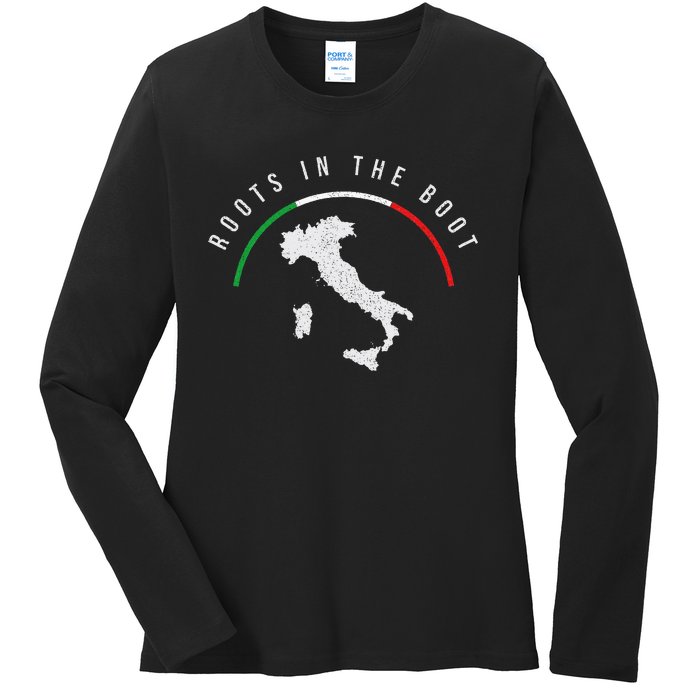 Italy Flag & Italian Map Funny Pun Italia Men Women Ladies Long Sleeve Shirt