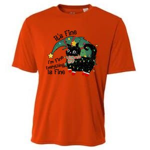 ItS Fine IM Fine Santa Black Cat Xmas Lights Christmas Gift Cooling Performance Crew T-Shirt