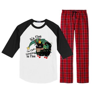 ItS Fine IM Fine Santa Black Cat Xmas Lights Christmas Gift Raglan Sleeve Pajama Set