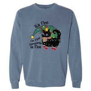 ItS Fine IM Fine Santa Black Cat Xmas Lights Christmas Gift Garment-Dyed Sweatshirt