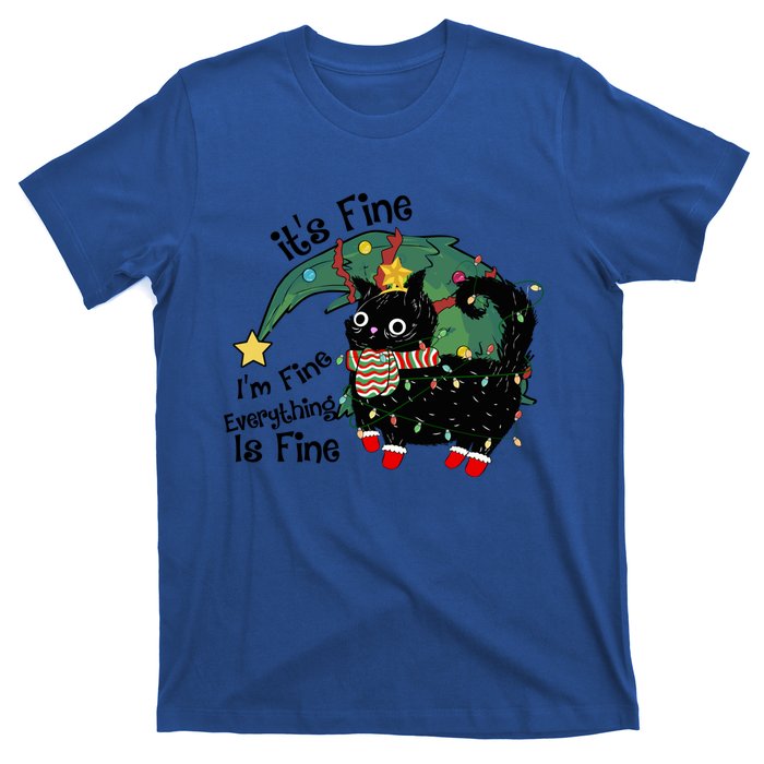 ItS Fine IM Fine Santa Black Cat Xmas Lights Christmas Gift T-Shirt