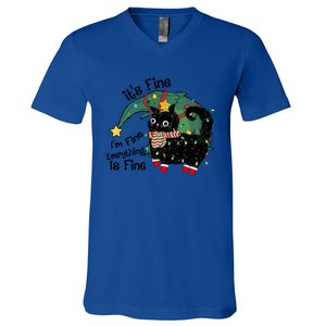 ItS Fine IM Fine Santa Black Cat Xmas Lights Christmas Gift V-Neck T-Shirt