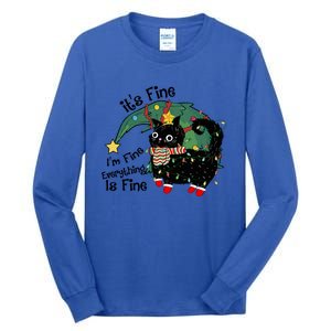 ItS Fine IM Fine Santa Black Cat Xmas Lights Christmas Gift Tall Long Sleeve T-Shirt